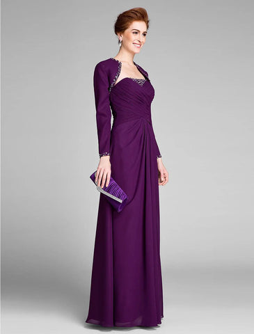 Etuikleid/Säulenkleid für die Brautmutter, wandelbares Kleid, trägerlos, bodenlang, Chiffon, ärmellos, nein, mit Kristallen, seitliche Drapierung