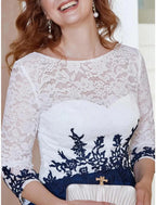 Vestido de mãe da noiva em linha A da Numbersea, elegante, decote redondo, comprimento até ao tornozelo, chiffon, manga 3/4 com renda