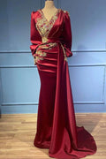 Vestidos de noite vermelhos com mangas elegantes vestidos de baile compridos