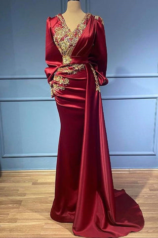 Rote Abendkleider mit Ärmeln elegante bodenlange Ballkleider