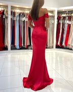Red Off The Shoulder Mermaid Evening Maxi Dress with Side Slit