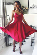 Rot Satin Spaghettiträger Kreuzrücken Knielang Homecoming-Kleid PD307