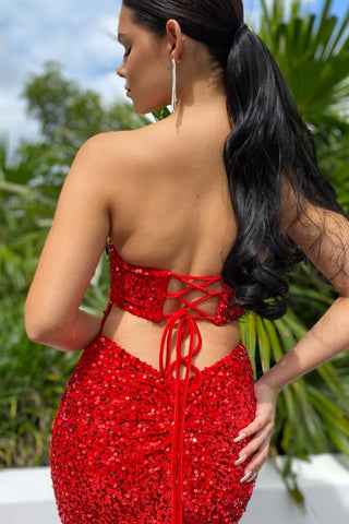 Rotes, langes Meerjungfrau-Abendkleid im Sweetheart-Stil mit Pailletten