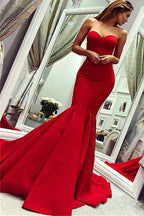 Red Sweetheart Mermaid Long Satin Evening Dress