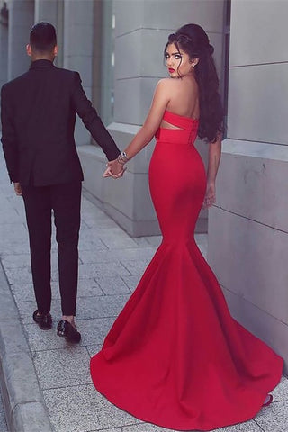 Red Sweetheart Long Mermaid Satin Prom Dress