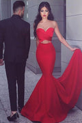 Vestido de Fiesta Largo de Sirena en Satén Rojo Corazón Dulce