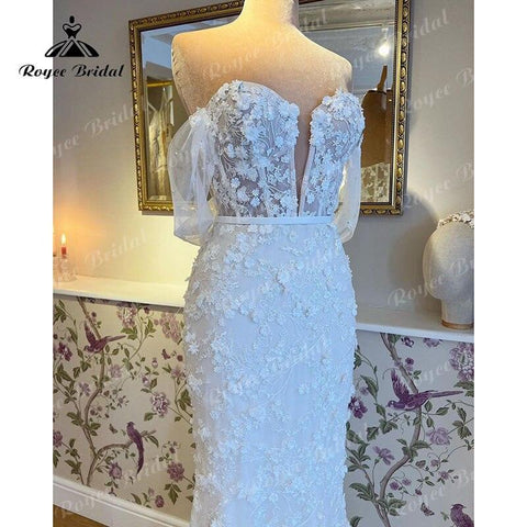 robe de mariée Meerjungfrau/Trompete Brautkleid Weg Von der Schulter V-ausschnitt Spitze 3D Blumen Brautkleid vestido de boda corte sirena