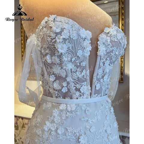 robe de mariée Meerjungfrau/Trompete Brautkleid Weg Von der Schulter V-ausschnitt Spitze 3D Blumen Brautkleid vestido de boda corte sirena