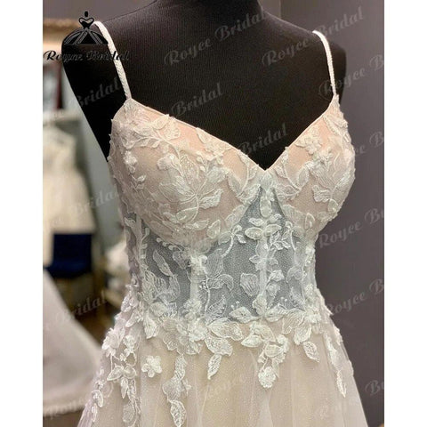 Robe longue Spitze Hochzeit Kleid mit V Ausschnitt 2024 Spaghetti-trägern Brautkleid Backless vestido de novia NumberSea Elegnat 