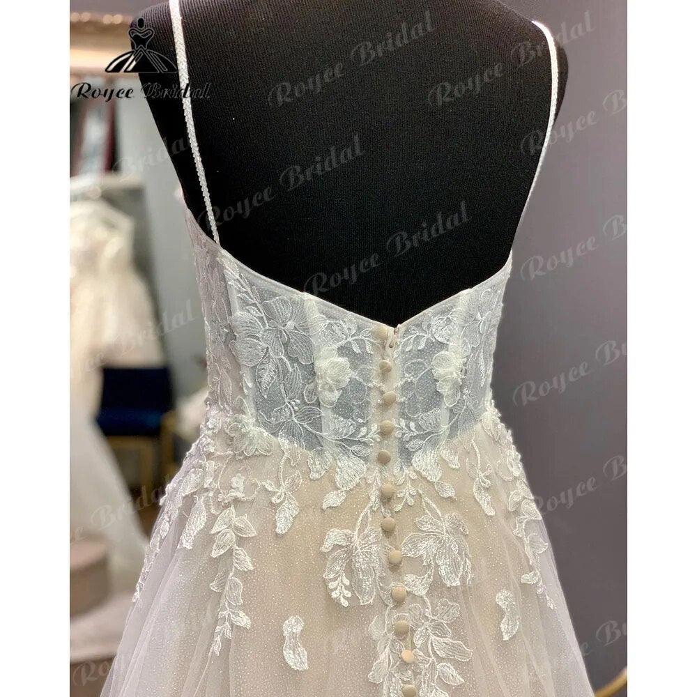 robe longue Lace Wedding Dress with V Neckline 2024 Spaghetti Straps Bridal Gown Backless vestido de novia NumberSea Elegnat