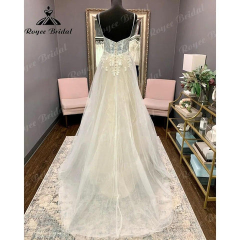 Robe longue Spitze Hochzeit Kleid mit V Ausschnitt 2024 Spaghetti-trägern Brautkleid Backless vestido de novia NumberSea Elegnat 