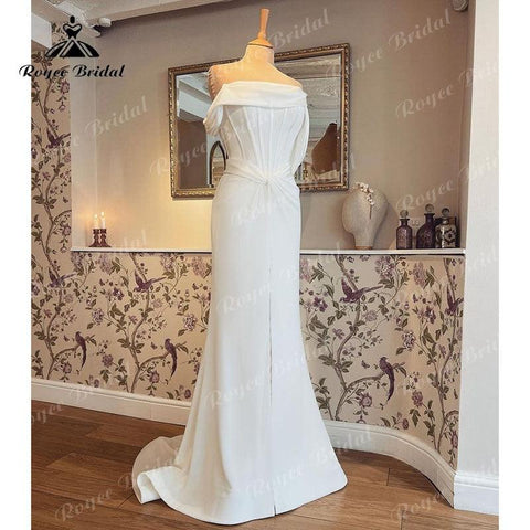 NumberSea robe mariée sirene Schlichtes Satin-Brautkleid, schulterfrei, geteilte Falten, Meerjungfrau-/Trompeten-Hochzeitsempfangskleid für die Braut 