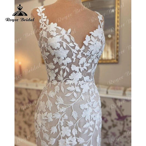 robe mariée sirene Spaghettiträger Boho Brautkleid Rückenfrei Spitze Sweetheart Meerjungfrau/Trompete Strand Mariage Brautkleid 2022