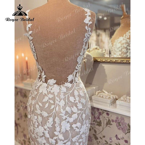 robe mariée sirene Spaghettiträger Boho Brautkleid Rückenfrei Spitze Sweetheart Meerjungfrau/Trompete Strand Mariage Brautkleid 2022