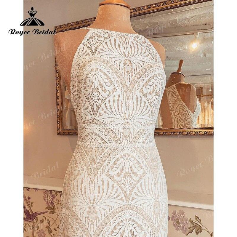 robe mariée sirene Trumpet Halter Wedding Dress Open Back Lace Mermaid Vintage Country Wedding Gown vestido de boda corte sirena