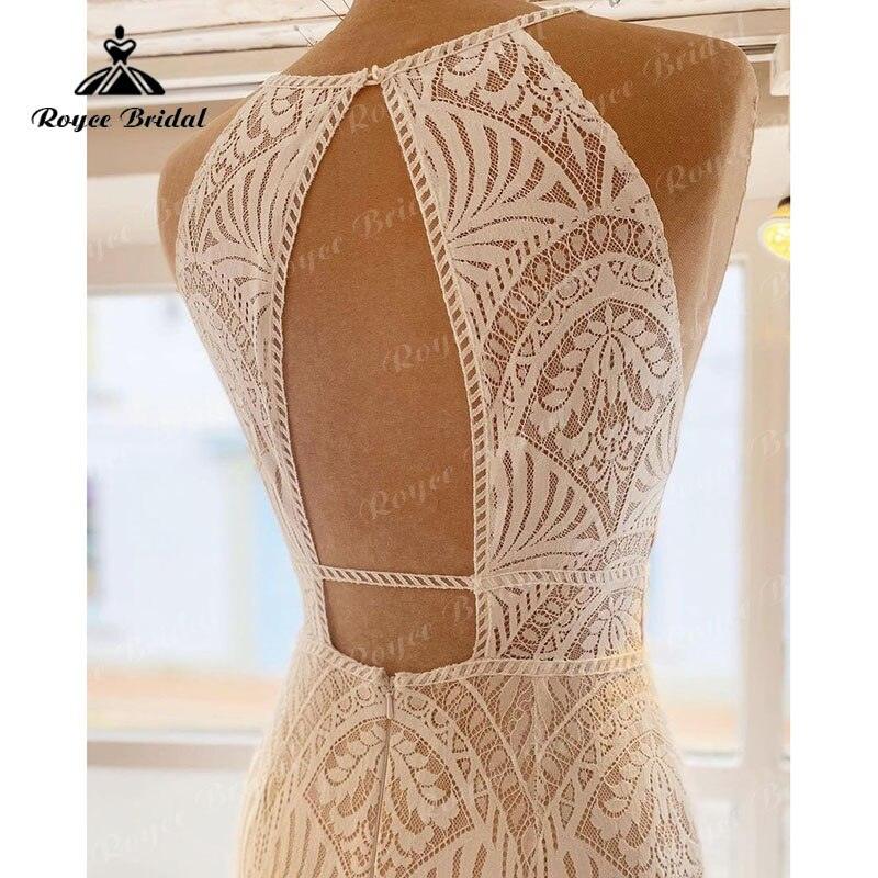 robe mariée sirene Trumpet Halter Wedding Dress Open Back Lace Mermaid Vintage Country Wedding Gown vestido de boda corte sirena