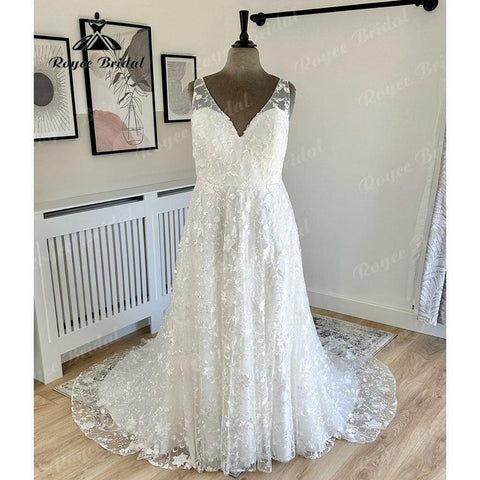 Robe mariage femme Elegante V Ausschnitt Volle Spitze Hochzeit Kleid für Frauen 2025 Ärmelloses Brautkleid Nach Maß vestido noiva 