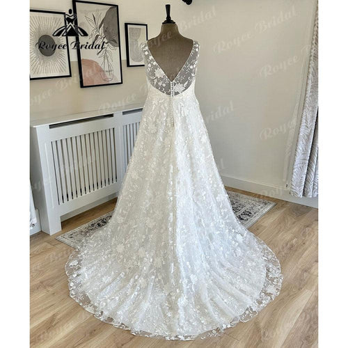 Robe mariage femme Elegante V Ausschnitt Volle Spitze Hochzeit Kleid für Frauen 2025 Ärmelloses Brautkleid Nach Maß vestido noiva 