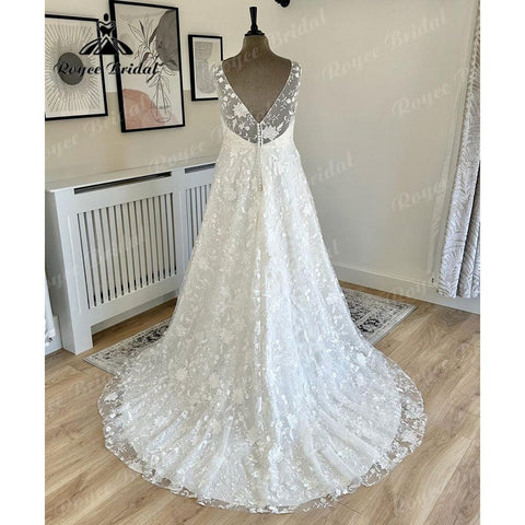 Robe mariage femme Elegante V Ausschnitt Volle Spitze Hochzeit Kleid für Frauen 2025 Ärmelloses Brautkleid Nach Maß vestido noiva 