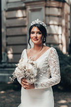 Romantisches rückenfreies Brautkleid mit langen Ärmeln in Meerjungfrauenform