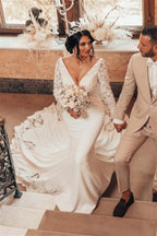 Romantisches rückenfreies Brautkleid mit langen Ärmeln in Meerjungfrauenform