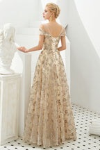 Romantisches Blumenkleid mit kurzen Ärmeln, A-Linie, für Frühling, Abendparty, bodenlanges Tanzkleid