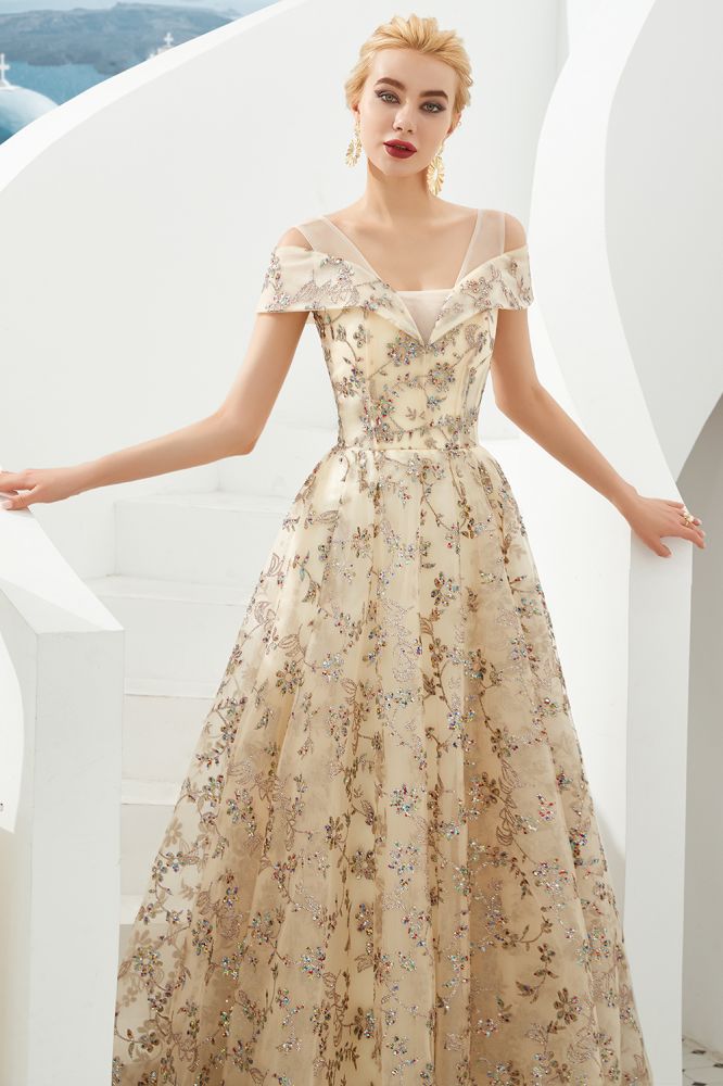 Romantisches Blumenkleid mit kurzen Ärmeln, A-Linie, für Frühling, Abendparty, bodenlanges Tanzkleid