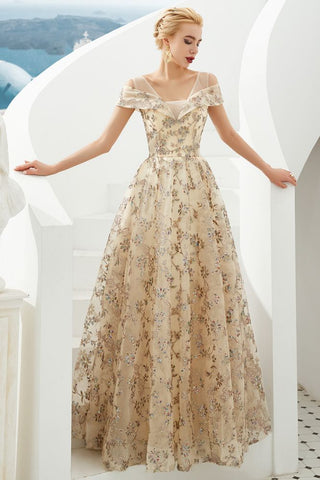 Romantisches Blumenkleid mit kurzen Ärmeln, A-Linie, für Frühling, Abendparty, bodenlanges Tanzkleid