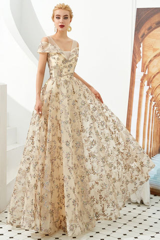 Romantisches Blumenkleid mit kurzen Ärmeln, A-Linie, für Frühling, Abendparty, bodenlanges Tanzkleid