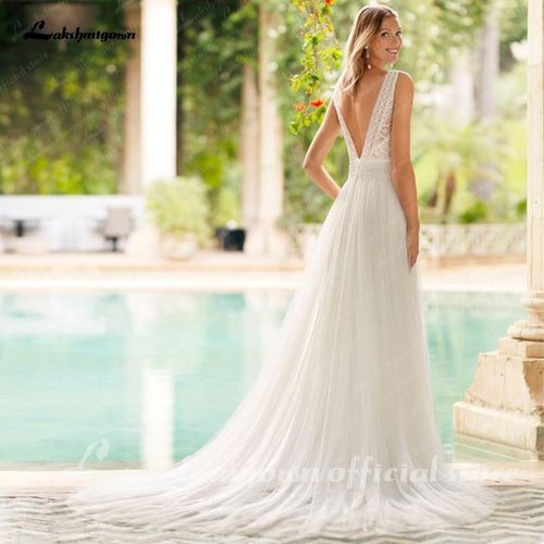 NumberSea Robe de mariée romantique en dentelle bustier dénudé longue
