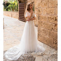 NumberSea Robes de mariée romantiques en dentelle décolleté en V longueur sol
