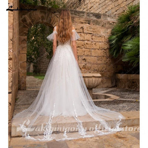 NumberSea Robes de mariée romantiques en dentelle décolleté en V longueur sol