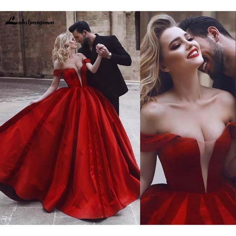 NumberSea Romantisches schulterfreies rotes sexy Brautkleid