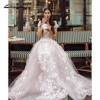 NumberSea Romantic Shiny tulle Pink Tulle Wedding Dresses