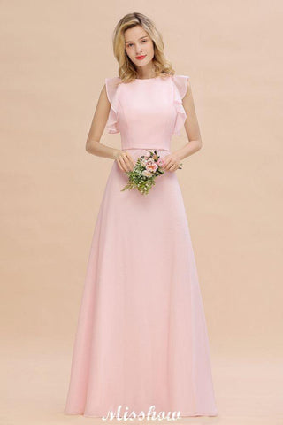 Romantisches ärmelloses A-Linien-Brautjungfernkleid, Garten, bodenlanges, schlichtes Hochzeitskleid