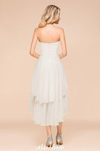 Romantic White/Ivory Sweetheart Hi-Lo Bridesmaid Dress Sleeveless Beach Wedding Guest Dress