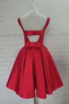Round Neck Cute Red A line Satin Short Prom Dress Homecoming Dress  PD129