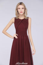 Round-Neck Floor-Length Ruffles Chiffon Bridesmaid Dress Aline Sleeveless Maid of Honor Dress