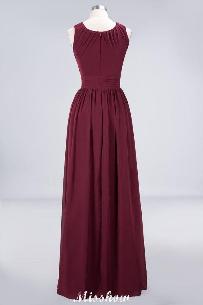 Round-Neck Floor-Length Ruffles Chiffon Bridesmaid Dress Aline Sleeveless Maid of Honor Dress
