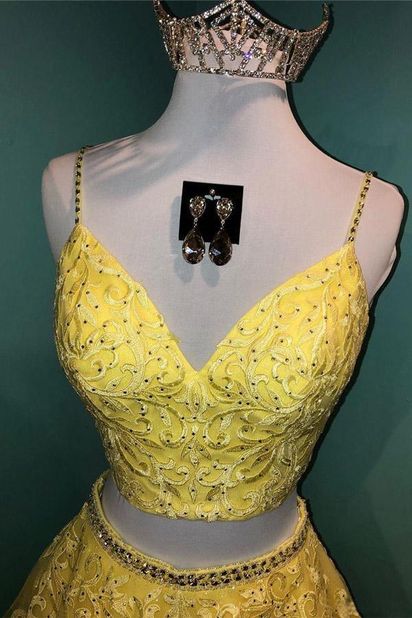 Vestido de festa/formal de duas peças com aplicações de tule azul royal PSK095