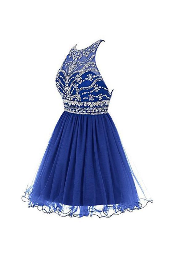 Vestidos de Tul Real Azul para el Baile de Regreso a Casa 2016 Vestidos Cortos de Gala PG045