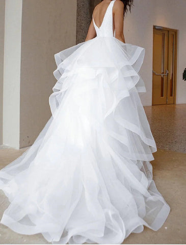 Verlobungs-Hochzeitskleider mit Glitzer und Glanz, Meerjungfrau-/Trompeten-Ausschnitt, V-Ausschnitt, ärmellos, Hofschleppe, Tüll, Brautkleider mit Perlenbesatz und Pailletten