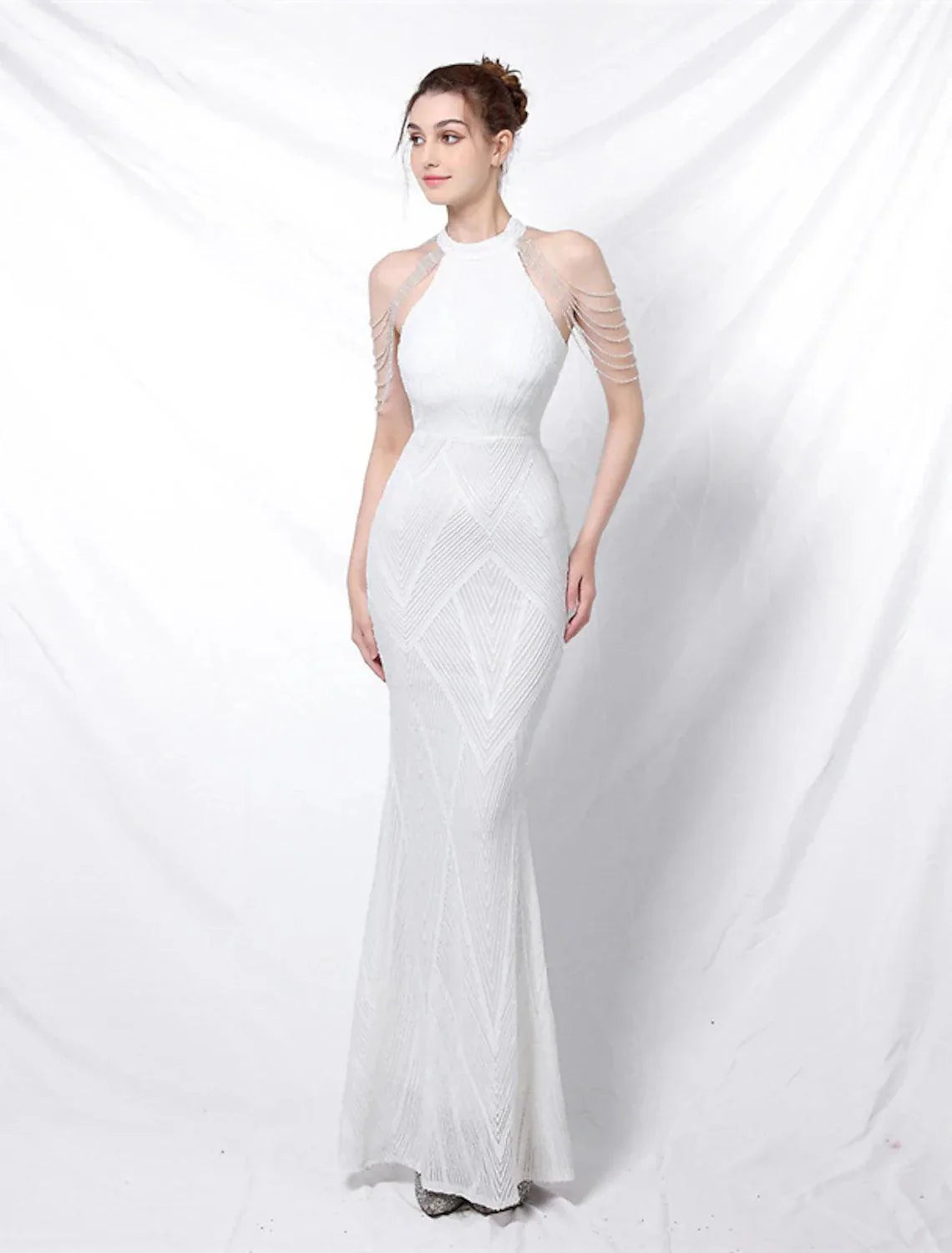 Mermaid / Trumpet Prom Dresses Sparkle & Shine Dress Formal Wedding Guest Floor Length Sleeveless Halter Neck Sequined with Sequin