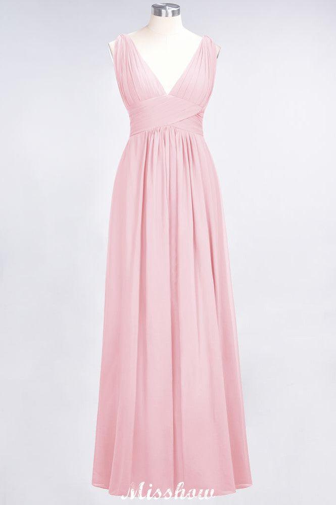Ruffle Chiffon Sleeveless Evening Maxi Gown V-Neck Bridesmaid Dress
