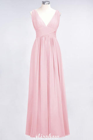 Ärmelloses Maxi-Abendkleid aus Chiffon mit Rüschen und V-Ausschnitt für Brautjungfern