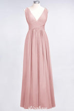 Ruffle Chiffon Sleeveless Evening Maxi Gown V-Neck Bridesmaid Dress