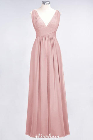 Ärmelloses Maxi-Abendkleid aus Chiffon mit Rüschen und V-Ausschnitt für Brautjungfern