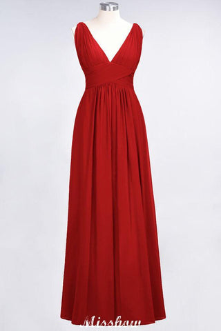 Ärmelloses Maxi-Abendkleid aus Chiffon mit Rüschen und V-Ausschnitt für Brautjungfern