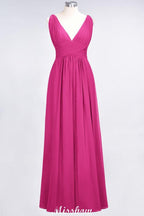 Ruffle Chiffon Sleeveless Evening Maxi Gown V-Neck Bridesmaid Dress