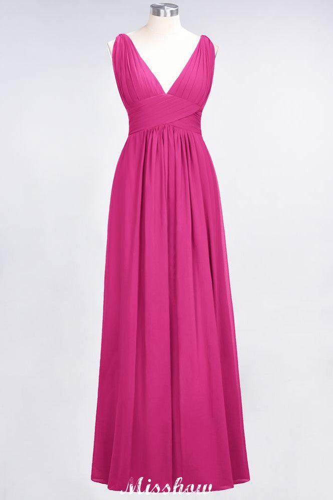 Ruffle Chiffon Sleeveless Evening Maxi Gown V-Neck Bridesmaid Dress